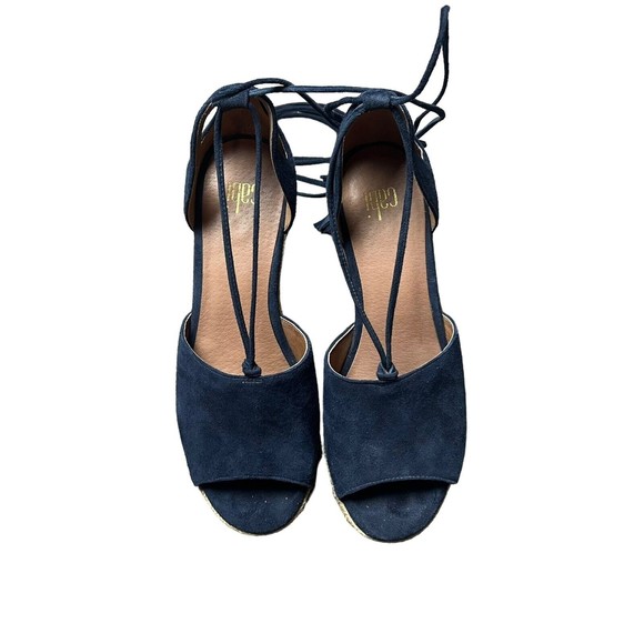 CAbi Isla Espadrille Wedge Heel Aztec Blue Suede Strappy Wrap Lace Up Sandals 6M - Picture 4 of 8